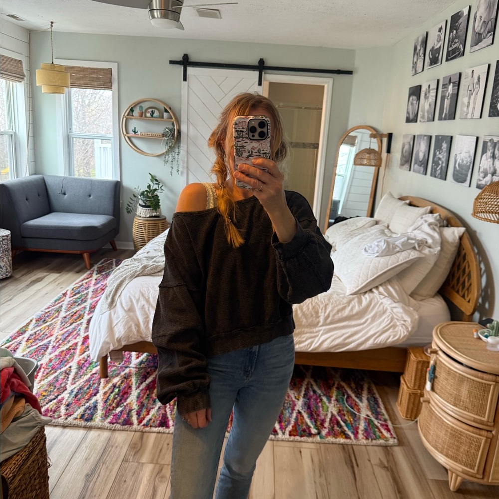 Free People cropped thermal in washed black size S - Picture 7 of 11